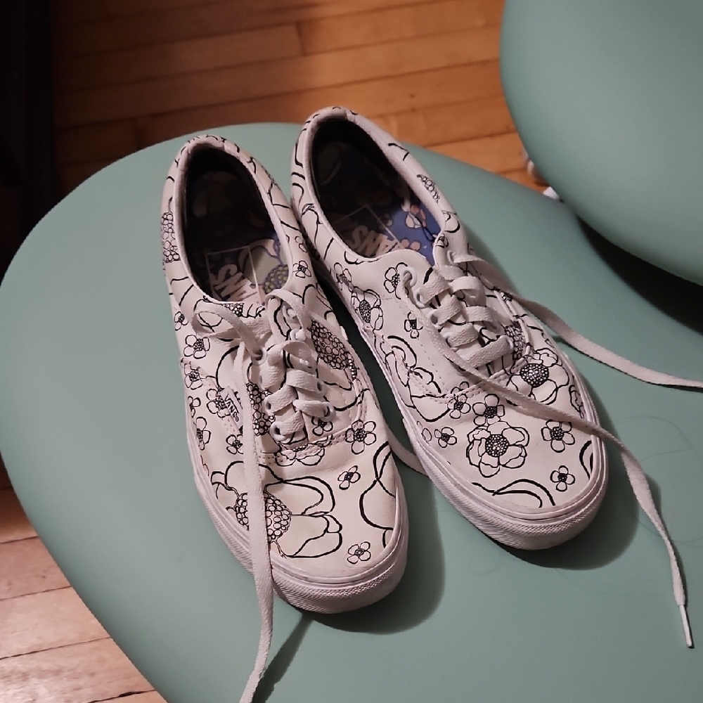 Vans White and Blue Floral Sneakers